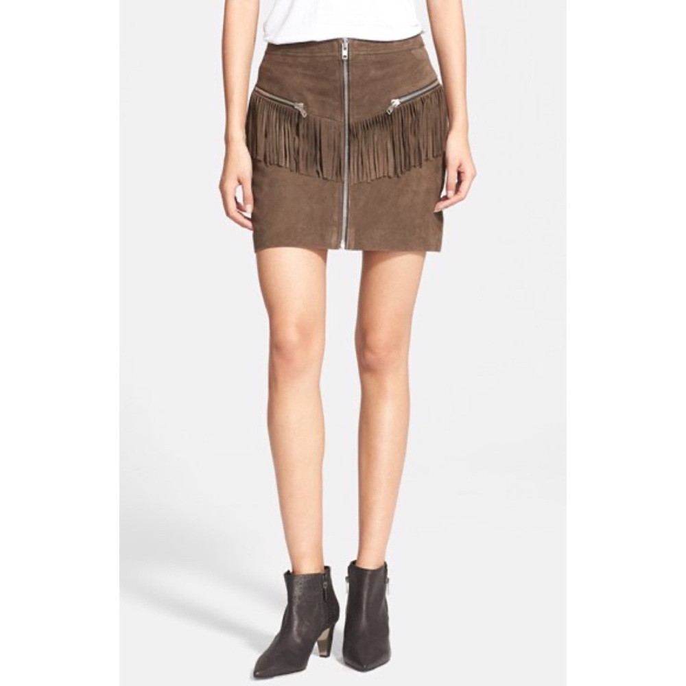 The Kooples Genuine Suede Fringe Mini Skirt Taupe XS